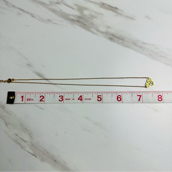 Gold Stainless Steel Diamond Shape Pendant Necklace - Non-Tarnish - Picture 6 of 6